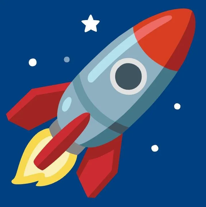 image of a stylized rocket speeding through space